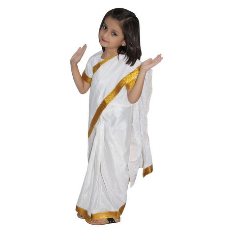 Buy Kaku Fancy Dresses Indian State Folk Dance White Saree Costume ...