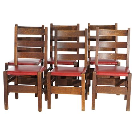 Six Antique Arts and Crafts Gustav Stickley Ladder Back Chairs Cat #208 ...