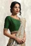 Buy Green Raw Silk Hand Embroidered Floral Round Blouse For Women by ...