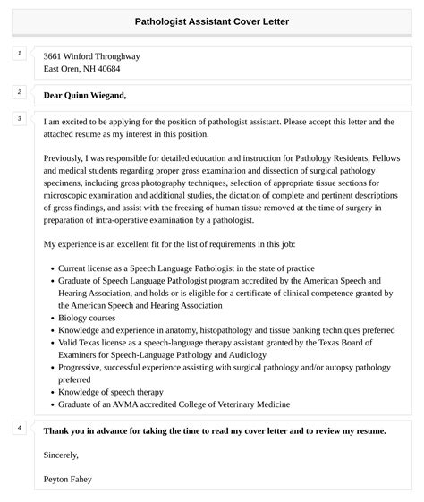Pathologist Assistant Cover Letter | Velvet Jobs