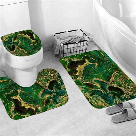 Abstract Marble Stone Green Bathroom Rug Set of 3, 3 Pcs Bath Mats Set ...