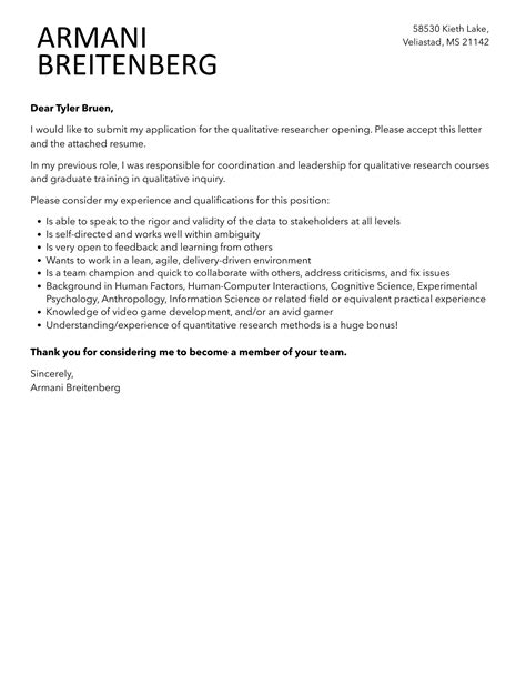 Qualitative Researcher Cover Letter | Velvet Jobs