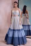 Buy Ivory Cotton, Net Off-shoulder Mesh Layered Gradient Lehenga Set ...