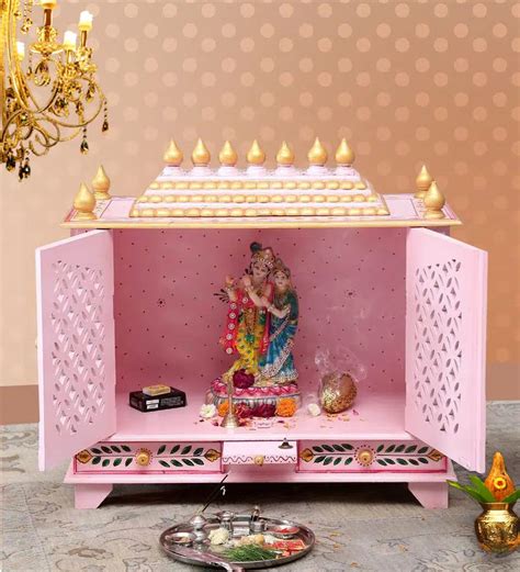 Big Sheesham MDF Pink Wooden Pooja Temple for Home | DDASSWT3211PLD | D ...