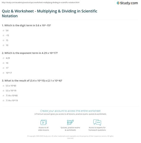 Quiz & Worksheet - Multiplying & Dividing in Scientific Notation ...