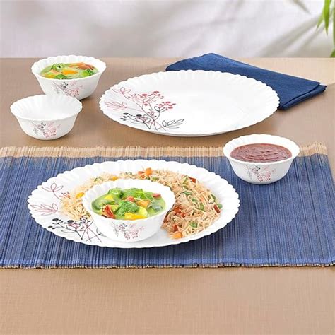 Larah by Borosil Aspen Silk Series Opalware Floral Dinner Set | 6 ...