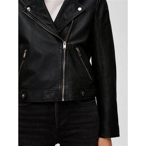 Selected Femme Women's Katie Cropped Leather Long Sleeve Leather Jacket ...
