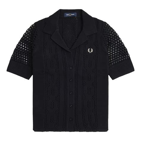 Buy Fred Perry Women Black Open-Knit Button-Through Shirt Online ...