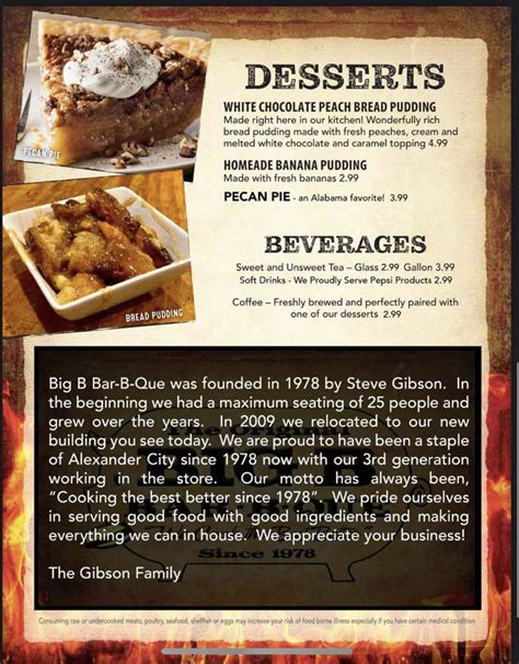 Menu at Big B Bar-B-Que, Alexander City