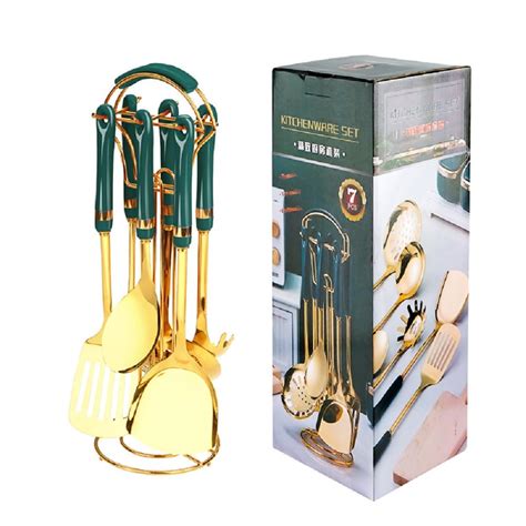 Buy Stainless Steel Kitchen Utensil Set, 7 Piece Gold Premium Cookware ...
