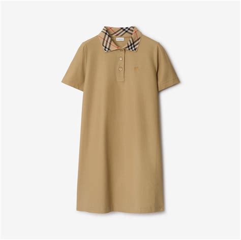 Check Collar Cotton Polo Shirt Dress in Flax - Women | Burberry® Official
