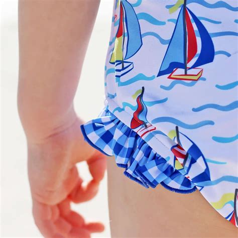 Oceanside Harbor Sailboat Ruffle Girls Swimsuit | Oceanside harbor ...