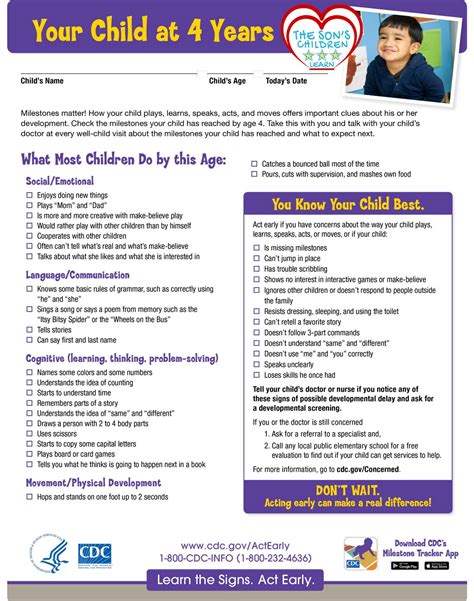 CDC Developmental Milestones - 4 Year Olds - The Son's Children