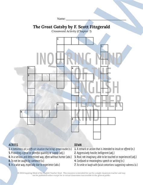 The Great Gatsby Chapter 7 Vocabulary Development Games | Teaching ...