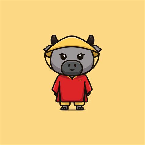 Cute national animal female buffalo wearing Vietnamese national dress ...