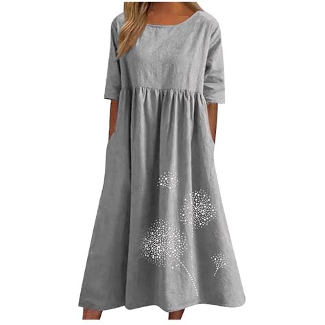 XWSHYW Summer Dresses for Women Clearance Cotton Linen Short Sleeve ...