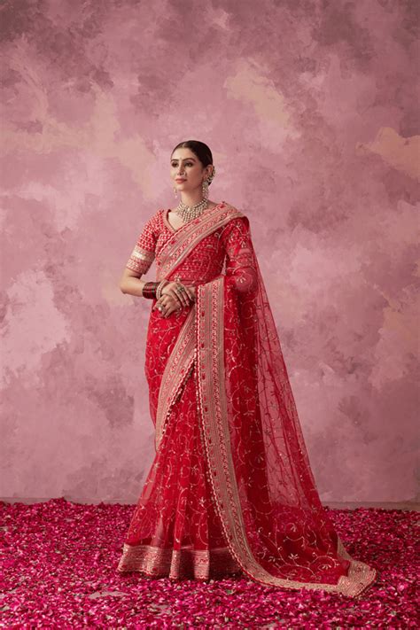 Padmashree Red Raw Silk Zari Embroidered Saree Set – KYMA
