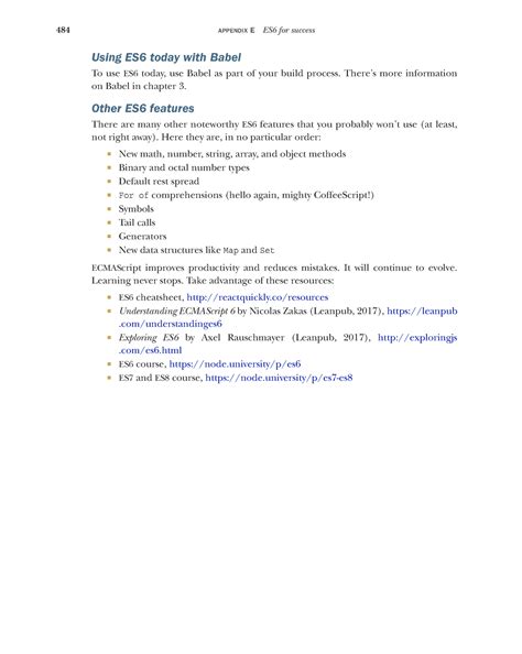 React Practical-104 - 484 APPENDIX E ES6 for success Using ES6 today ...