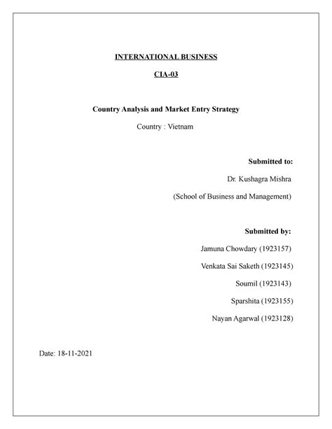 IB CIA 03 - Market analysis and entry strategy for automobile industry ...