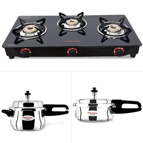 Buy Butterfly Smart 3 Burner Gas Stove & Curve 2 And 3 Ltr Stainless ...