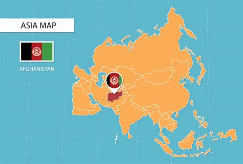 mapa de afganistán en asia, iconos que muestran la ubicación y las ...