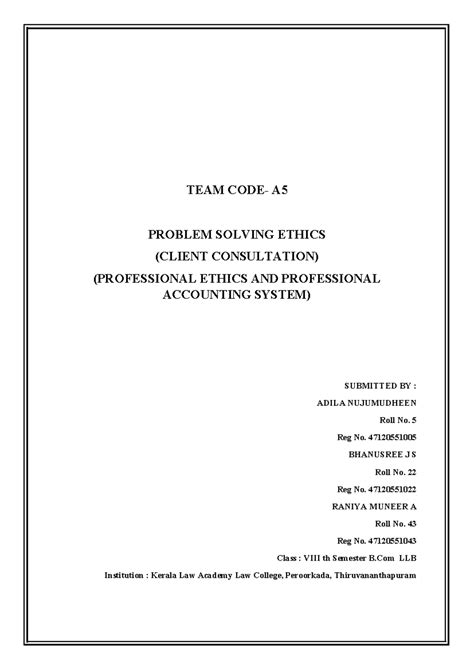 CLIENT SCRIPT FOR AN MACT PROBLEM - TEAM CODE- A PROBLEM SOLVING ETHICS ...