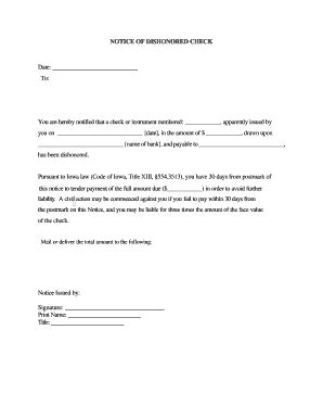 Michigan Notice of Dishonored Check - Civil - Keywords: bad check ...