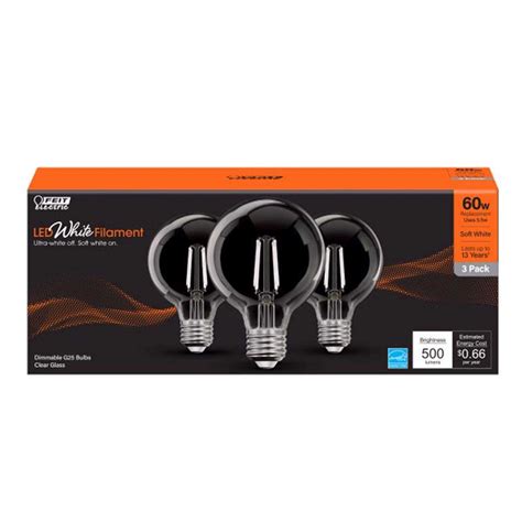 Feit White Filament G25 E26 (Medium) Filament LED Bulb Soft White 60 ...