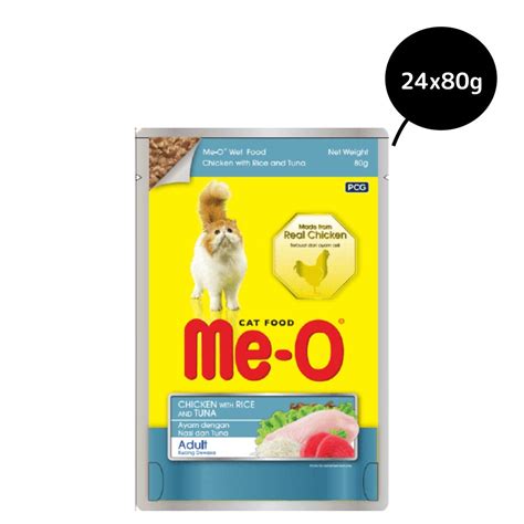 Me-O Chicken with Rice in Tuna Adult Cat Wet Food - 80g Packs – Meo Cat ...