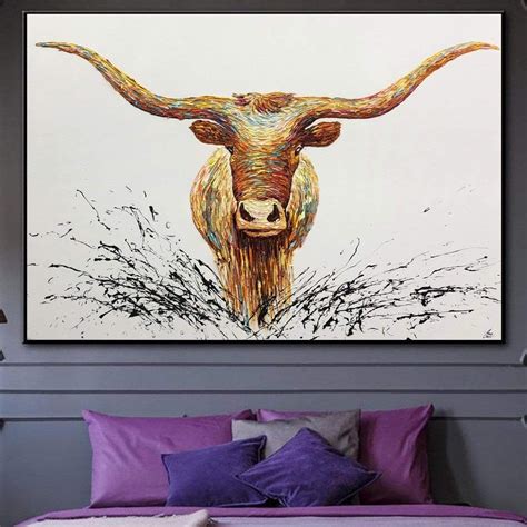 Canvas Painting Of Longhorn at Adolph Grier blog