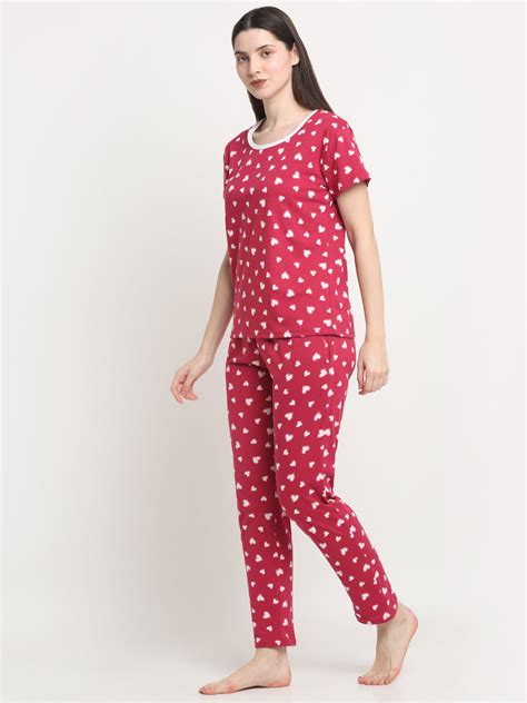 Buy 100% Cotton Nightsuit Wonderlady Cherry Love Heart Pyjama & T-Shirt ...