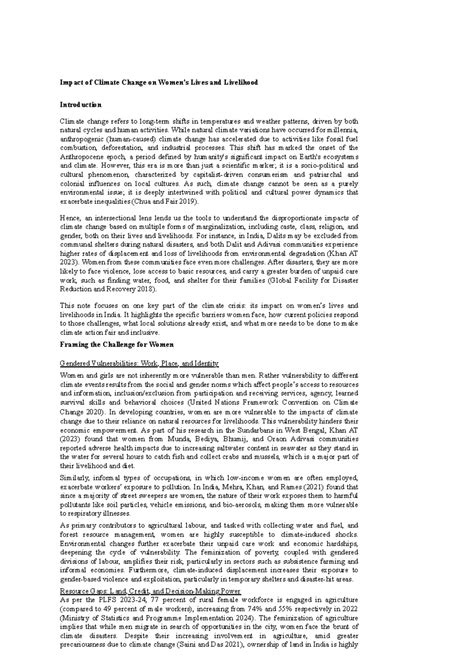 Impact of Climate Change on Lives and Livelihoods in India: A Gender ...