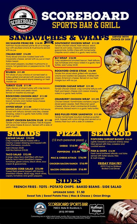 Menu at Hoffman House Restaurant & Scoreboard Bar, Rockford