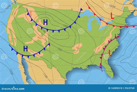 Weather Forecast. Meteorological Weather Map of the United State of ...