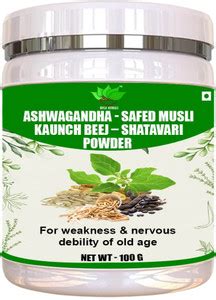 BIRJI HERBALS Ashwagandha - Safed Musli - Kaunch Beej - Shatavari (100g ...