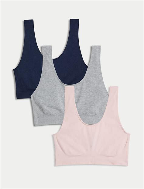 Buy 3pk Seamless Non Wired Crop Tops at Marks & Spencer
