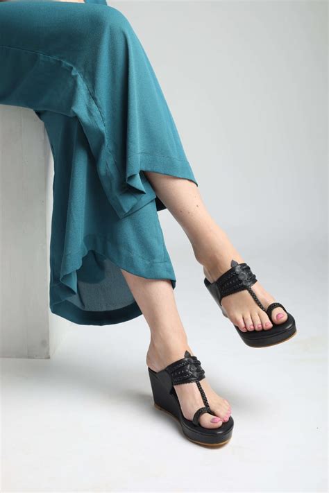 Mystic Black Kolhapuri Wedges – Shimuzz