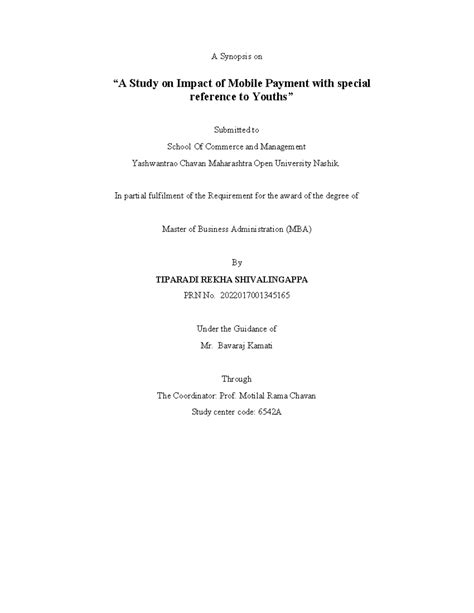 Synopsis Rekha - PROJECT REPORT - A Synopsis on “A Study on Impact of ...