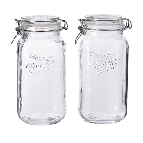 Mason Craft Craft and More, 2 Liter Large Square Glass Clamp Jar, Set ...