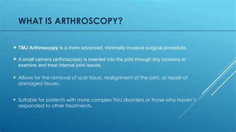 TMJ Arthroscopy vs. Arthrocentesis - Treatment for TMJ Disorder | PPTX