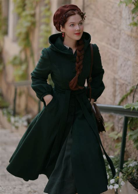Green Hooded Wool Coat Women Warm Wool Coat Women Long Wool - Etsy