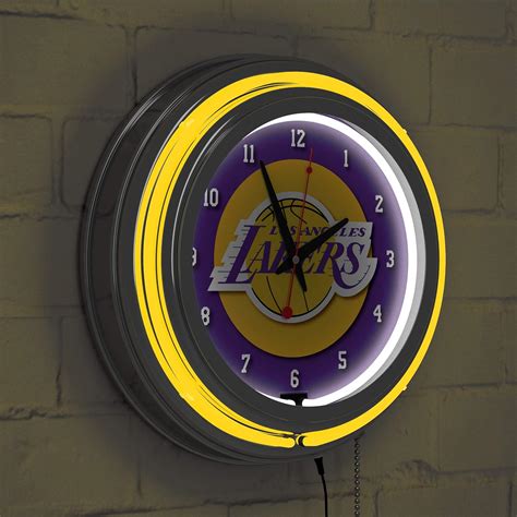 TrademarkGlobal Los Angeles Lakers NBA Chrome Double Ring Neon Clock ...