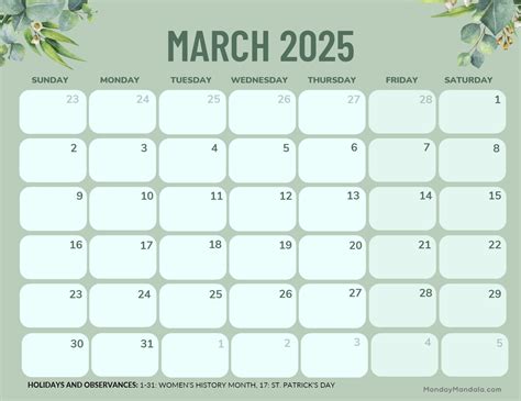 Blank Calendar Printable March 2025 Monthly Calendar