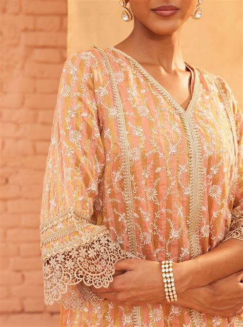 Caprina Banarsi Peach Kurta with Dhoti Pant Set