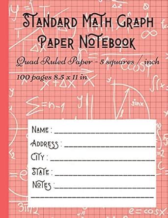 Buy Standard Math Graph Paper Notebook - Quad Ruled Paper - 5 squares ...