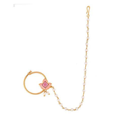 Forever More Enamelled Floral Motif Red Stone Non-Piercing Nose Ring ...