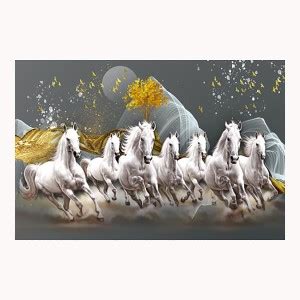 Seven Running Horses Vastu Poster Sparkle Coated Self Adhesive Fine Art ...