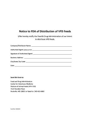 Fillable Online Example Notice to FDA of Distribution of VFD Feeds Fax ...