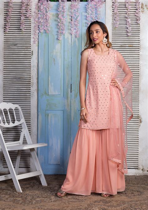 Buy Rust Mirrorwork Georgette Salwar Suit - Koskii