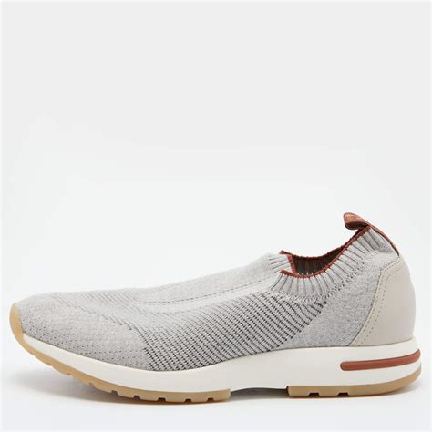 Loro Piana Grey Knit Fabric 360 LP Flexy Walk Slip On Sneakers Size 38 ...